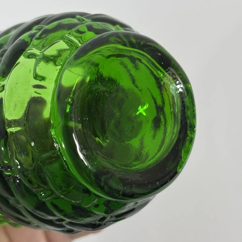 VTG Green‎ Glass Strawberry Basket Lidded Jelly Jam Jar With Spoon Slot Enesco